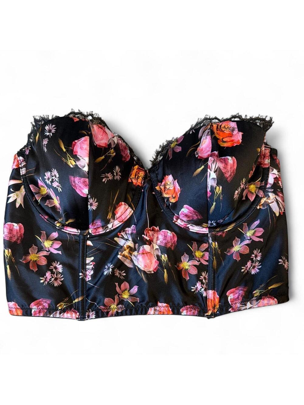 Vintage Victoria Secret Black Floral Corset top. 100% polyester.